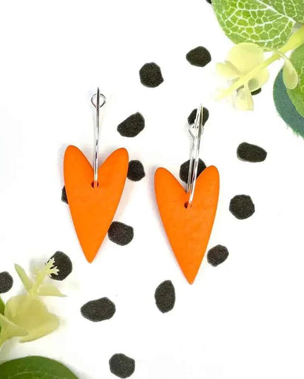 Orange Heart Hoop Earrings - Polymer Clay