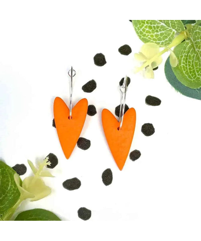 Orange Heart Hoop Earrings - Polymer Clay