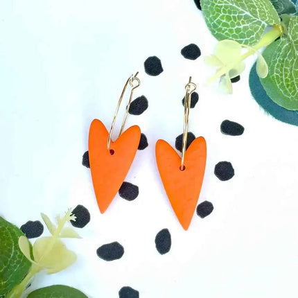 Orange Heart Hoop Earrings - Polymer Clay