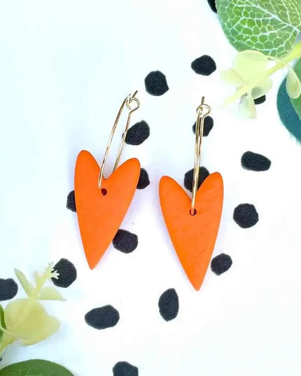 Orange Heart Hoop Earrings - Polymer Clay