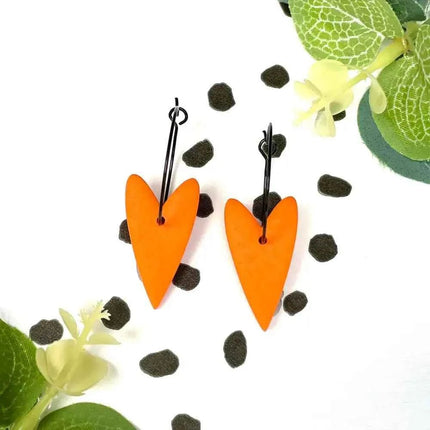 Orange Heart Hoop Earrings - Polymer Clay