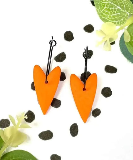 Orange Heart Hoop Earrings - Polymer Clay