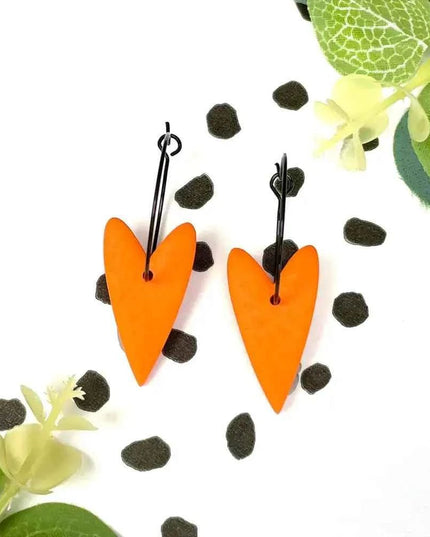 Orange Heart Hoop Earrings - Polymer Clay