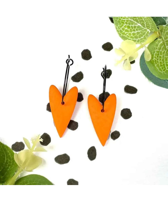 Orange Heart Hoop Earrings - Polymer Clay
