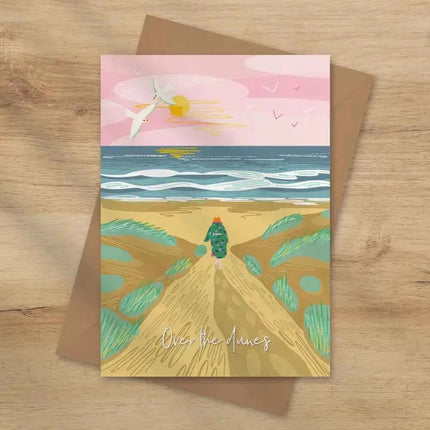 Over the dunes greeting card - wild swimming card dry robe