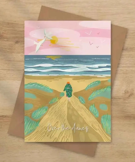 Over the dunes greeting card - wild swimming card dry robe