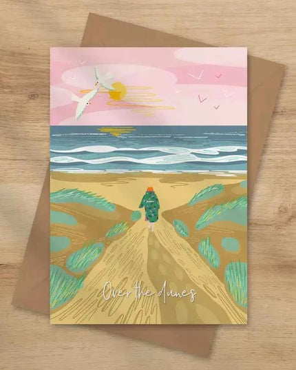 Over the dunes greeting card - wild swimming card dry robe