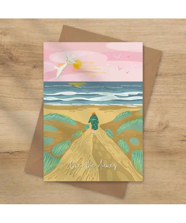 Over the dunes greeting card - wild swimming card dry robe