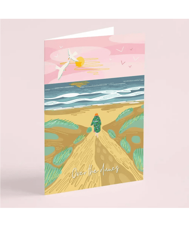 Over the dunes greeting card - wild swimming card dry robe