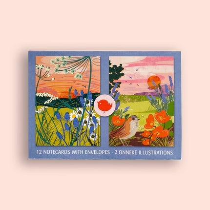 Pack of 12 notecards with envelopes, 2 floral illustrations