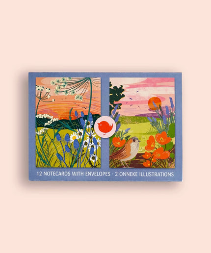 Pack of 12 notecards with envelopes, 2 floral illustrations