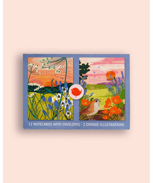 Pack of 12 notecards with envelopes, 2 floral illustrations