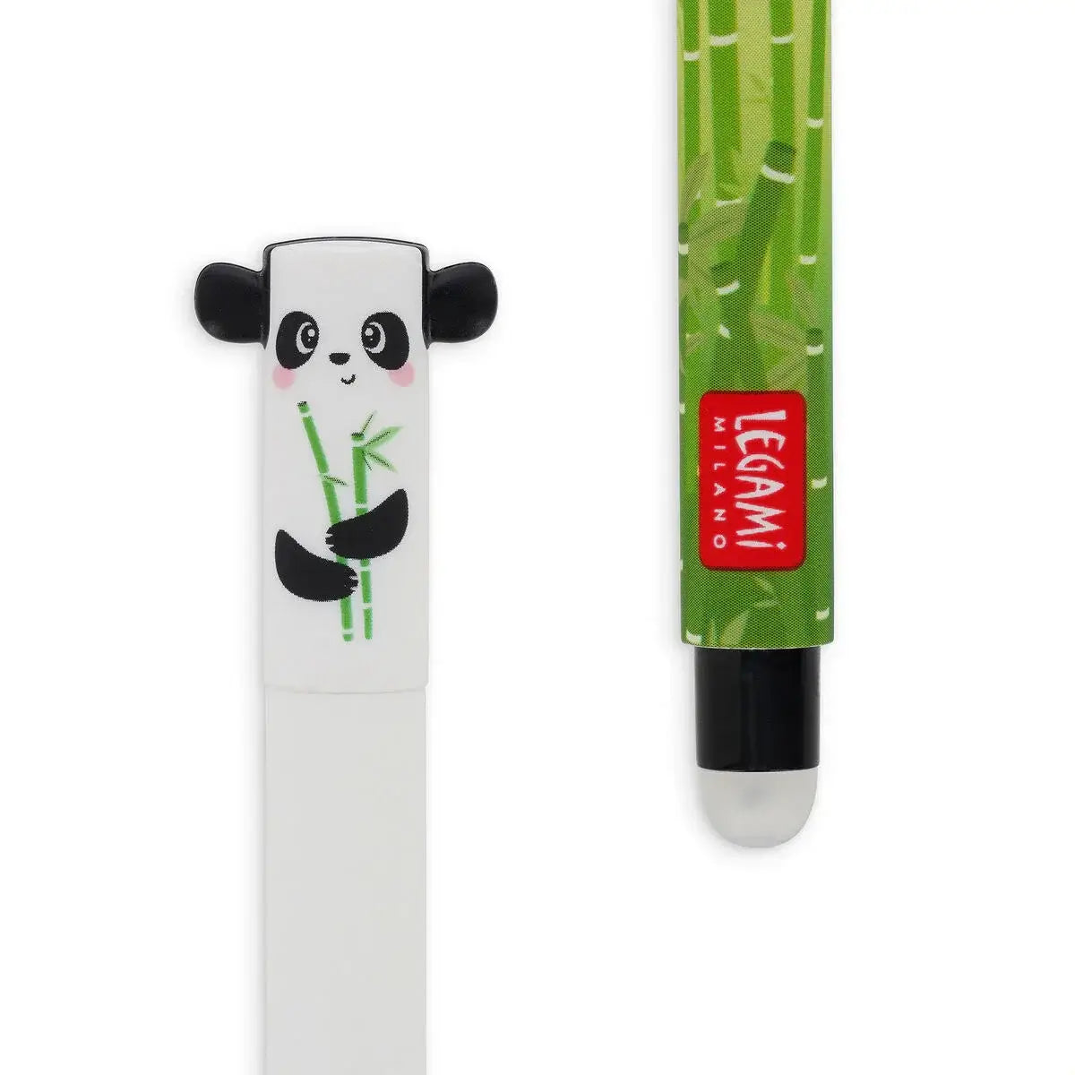 Pencil with panda design and bamboo elements on a white background