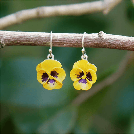 Pansy Yellow Flower Single Drop Hook Earrings