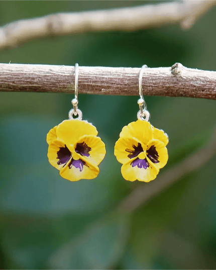 Pansy Yellow Flower Single Drop Hook Earrings