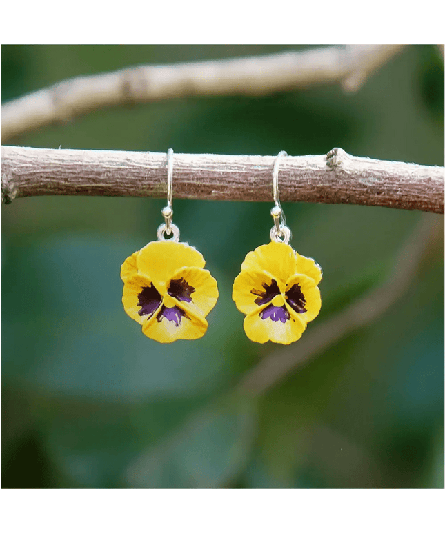 Pansy Yellow Flower Single Drop Hook Earrings