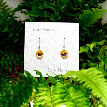 Pansy Yellow Flower Single Drop Hook Earrings