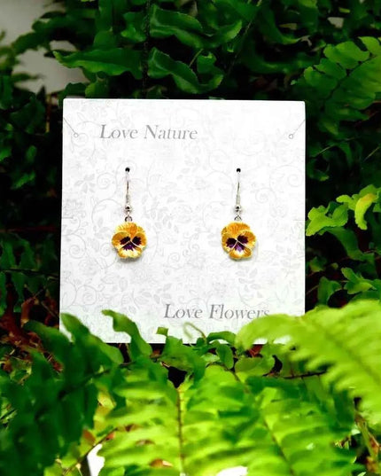 Pansy Yellow Flower Single Drop Hook Earrings