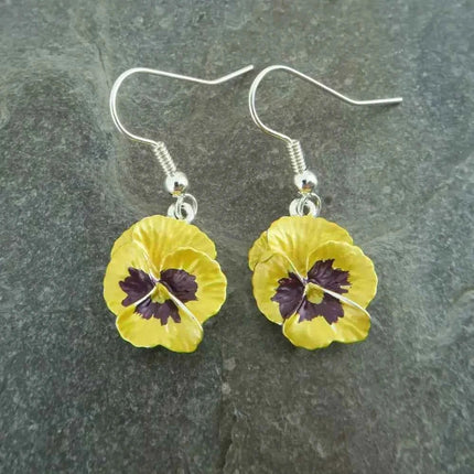 Pansy Yellow Flower Single Drop Hook Earrings
