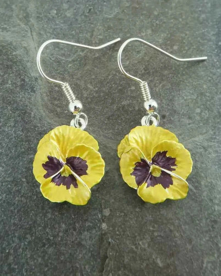 Pansy Yellow Flower Single Drop Hook Earrings