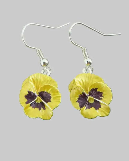 Pansy Yellow Flower Single Drop Hook Earrings