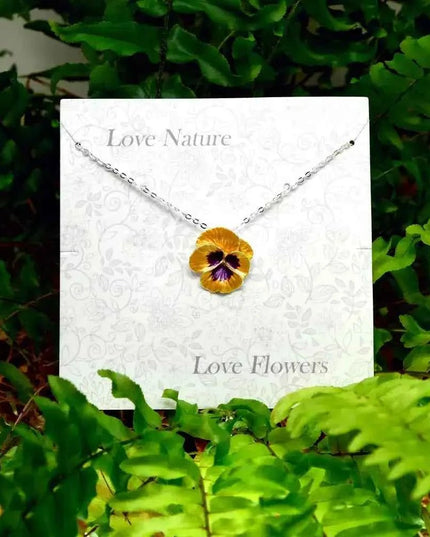 Pansy Yellow Flower Pendant Necklace