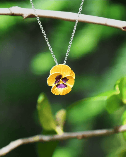 Pansy Yellow Flower Pendant Necklace