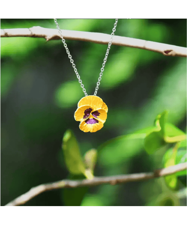 Pansy Yellow Flower Pendant Necklace