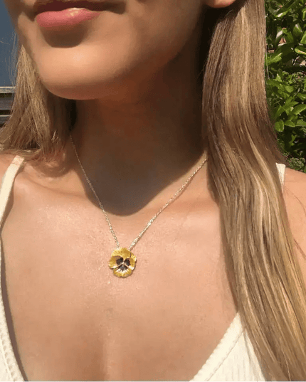 Pansy Yellow Flower Pendant Necklace