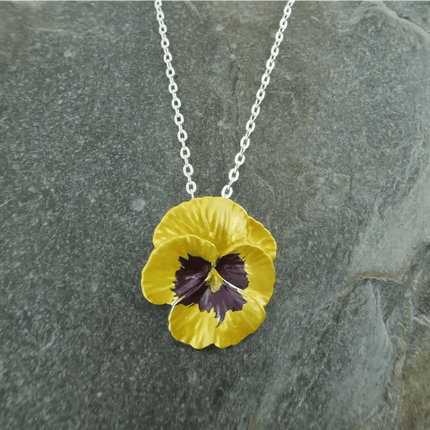 Pansy Yellow Flower Pendant Necklace
