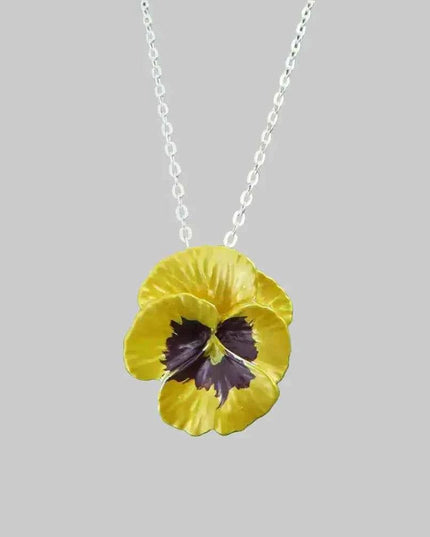 Pansy Yellow Flower Pendant Necklace
