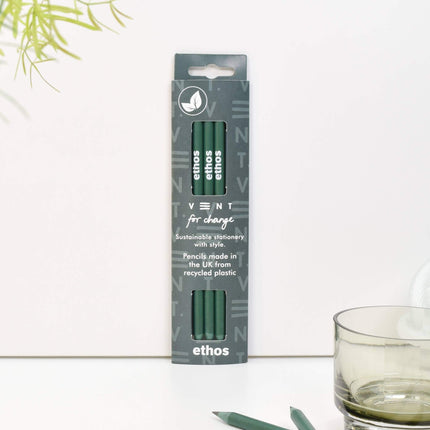 Writing Pencils Pack of 3 recycled - various designs emerald green