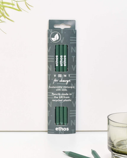 Writing Pencils Pack of 3 recycled - various designs emerald green