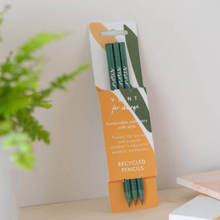 Writing Pencils Pack of 3 recycled - various designs olive