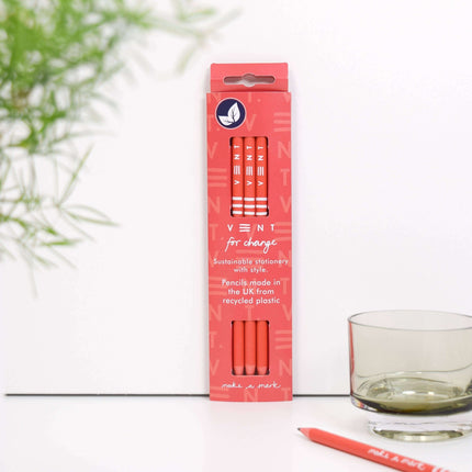 Writing Pencils Pack of 3 recycled - various designs Scarlet Red