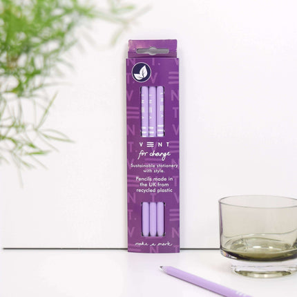 Writing Pencils Pack of 3 recycled - various designs Purple