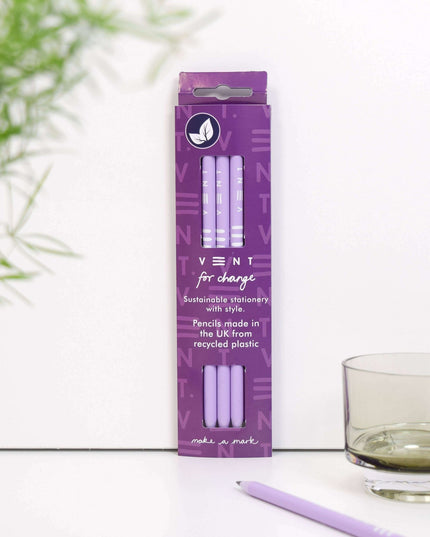 Writing Pencils Pack of 3 recycled - various designs Purple