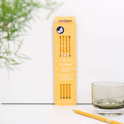 Writing Pencils Pack of 3 recycled - various designs Yellow