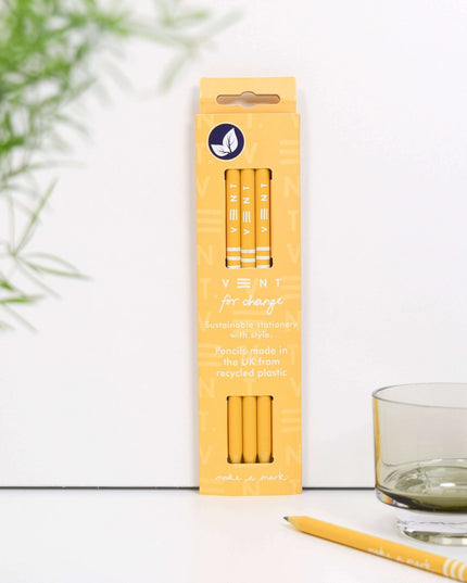 Writing Pencils Pack of 3 recycled - various designs Yellow