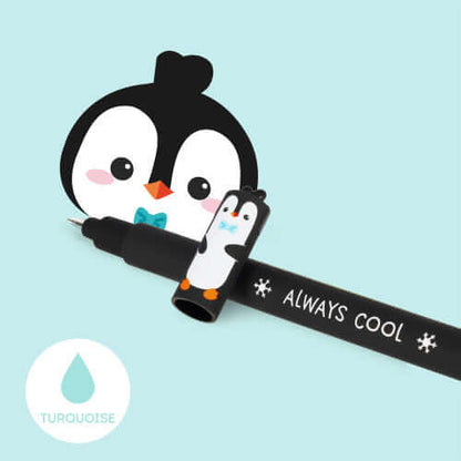 Pen with cartoon penguins and 'Always Cool' text on a light blue background