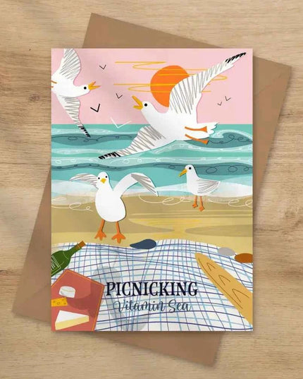 Picnicking Coastal card seaside greeting card seagull cards
