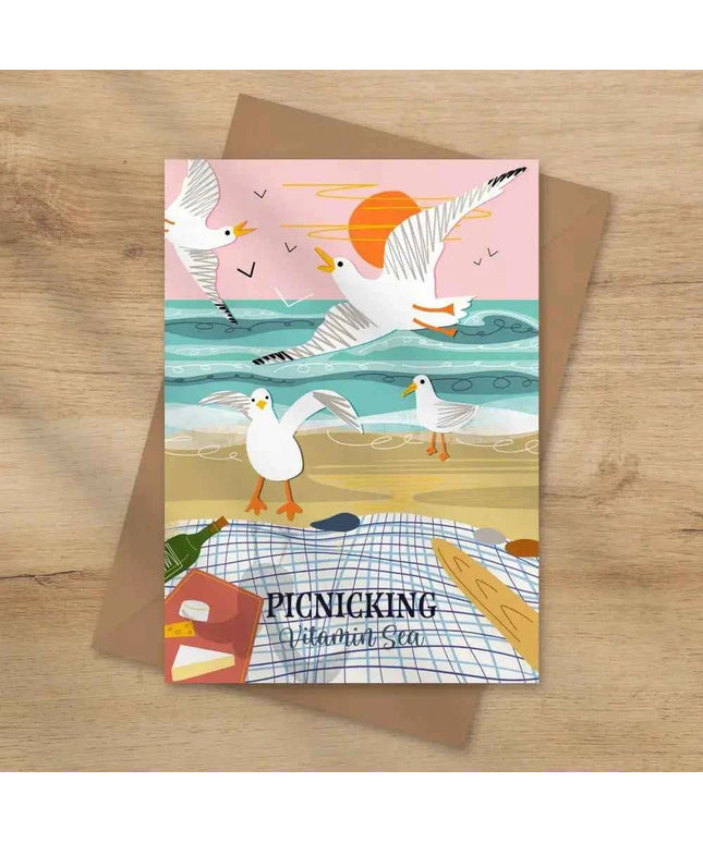 Picnicking Coastal card seaside greeting card seagull cards