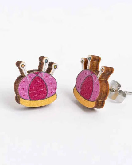 Pincushion Wooden Earrings - Craft themed Jewellery