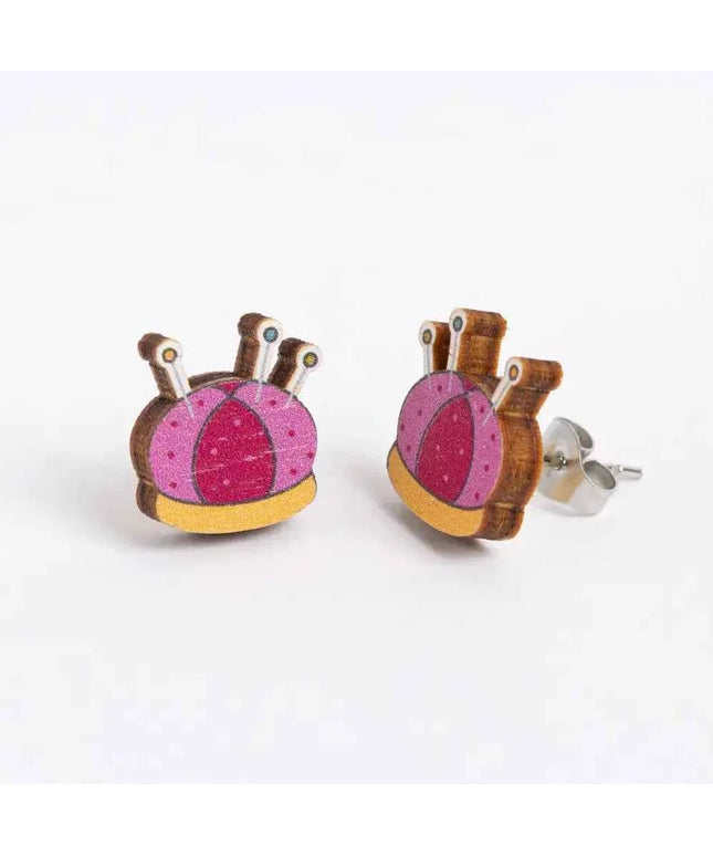 Pincushion Wooden Earrings - Craft themed Jewellery