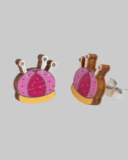 Pincushion Wooden Earrings - Craft themed Jewellery
