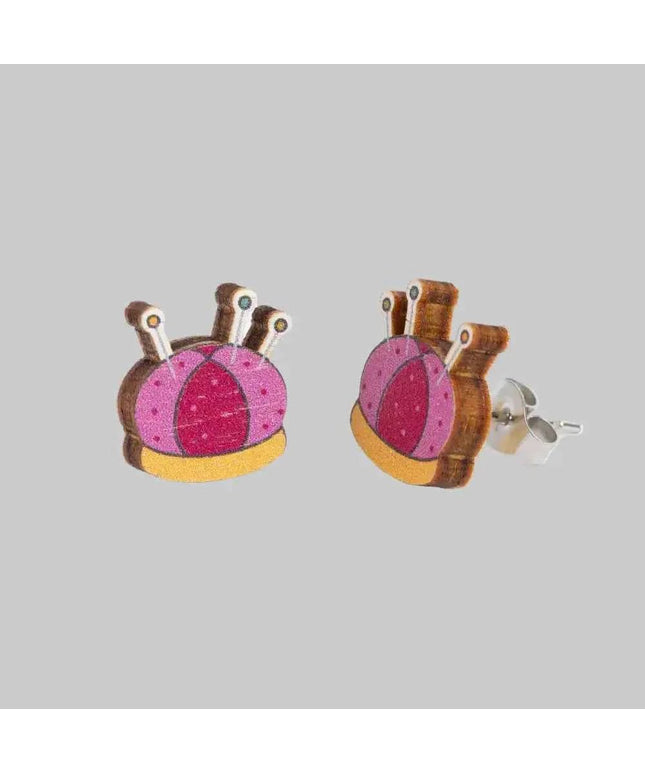 Pincushion Wooden Earrings - Craft themed Jewellery
