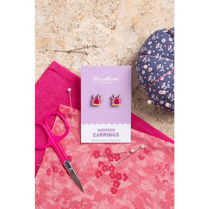 Pincushion Wooden Earrings - Craft themed Jewellery