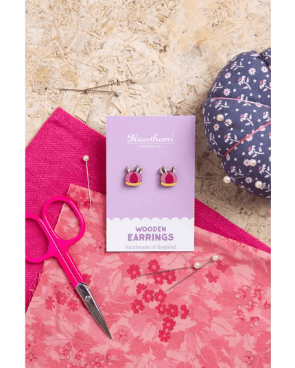 Pincushion Wooden Earrings - Craft themed Jewellery