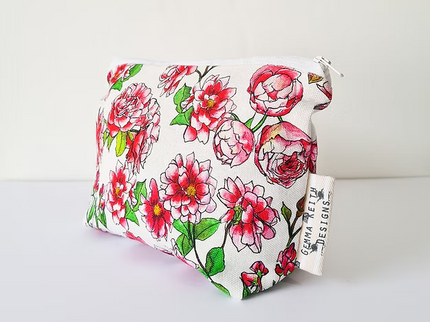 Pink Floral Handmade Cosmetics Bag