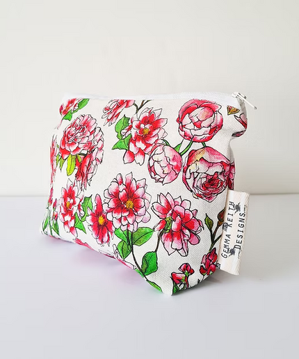 Pink Floral Handmade Cosmetics Bag